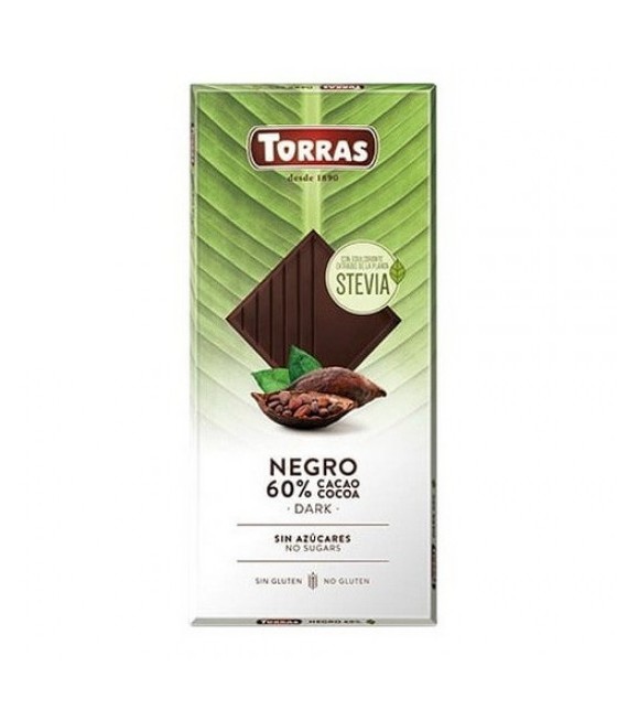 CHOCOLATE NEGRO 60% CON STEVIA 100 g