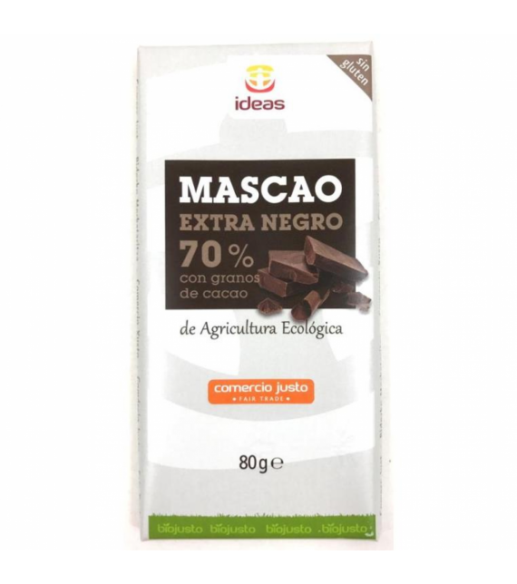 CHOCOLATE MASCAO NEGRO 70 % CON SEMILLAS DE CACAO 80 g